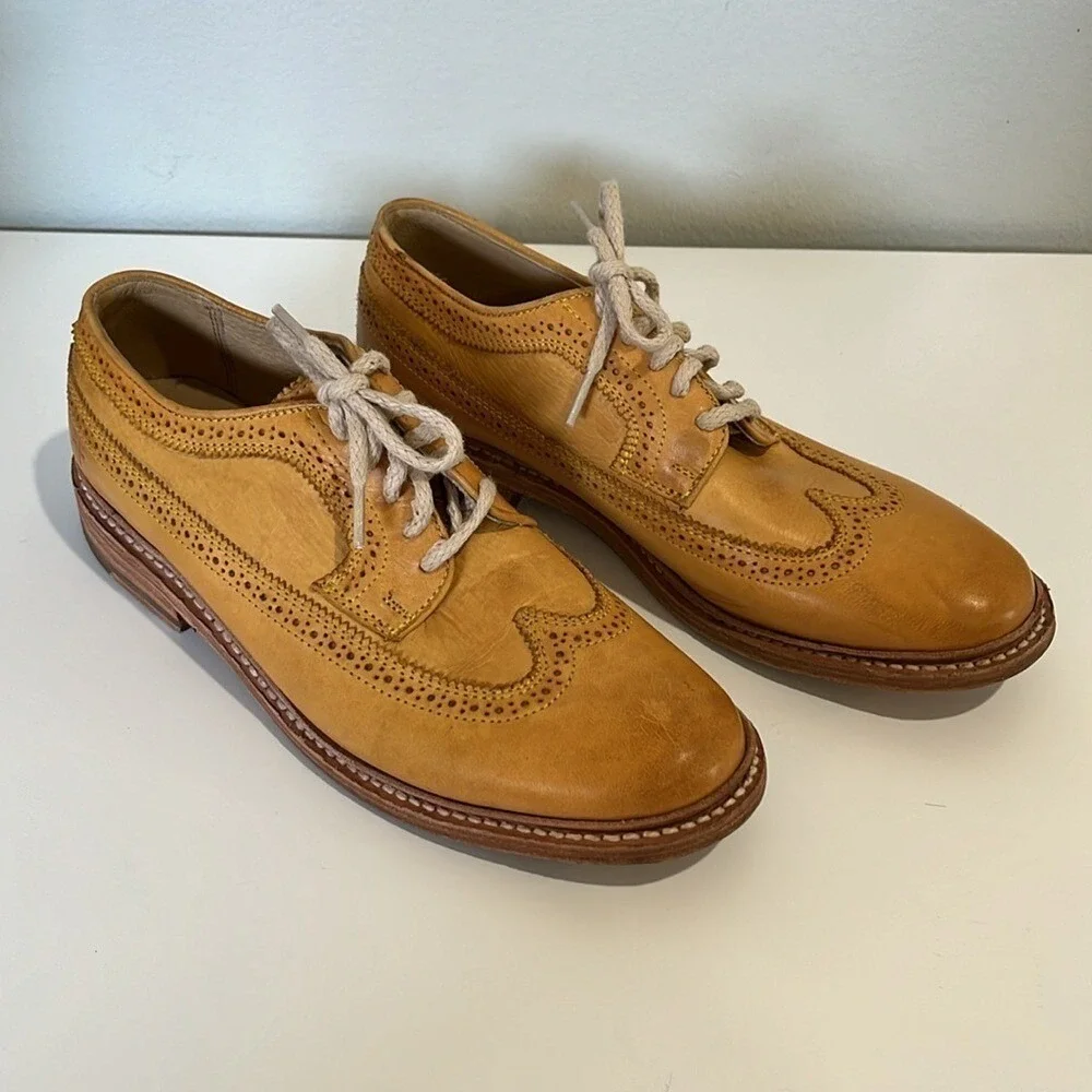 Frye Leather Oxford Wingtip Shoes Men's Sz 8 Tan Dress Classic Perforated Laces‎